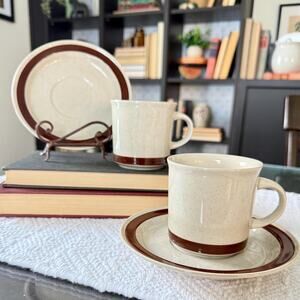 Vintage Super Stone Speckled Coffee Cups & Saucers – Set of 2